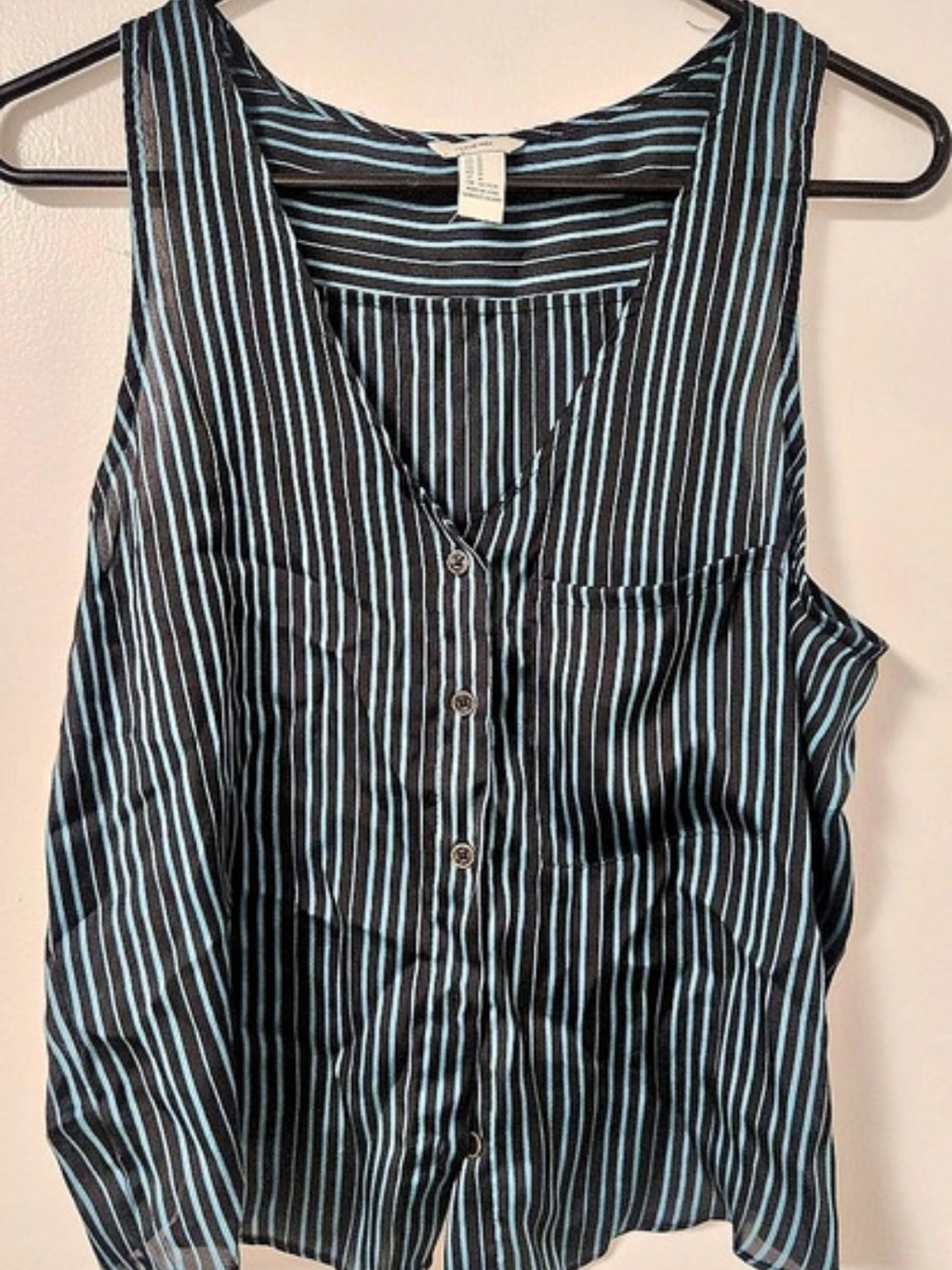 Forever 21 Striped Button Front Tank Top in Black & Blue